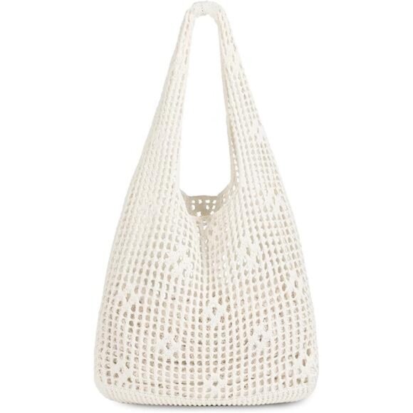 Handbags - Crochet Tote Bag, Mesh Beach Bag White